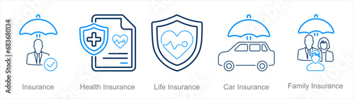A set of 5 Insurance icons as insurance, health insurance, life insurance