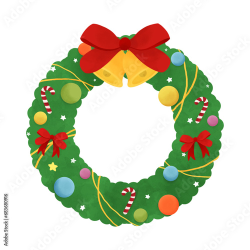 christmas wreath with holly and ribbon