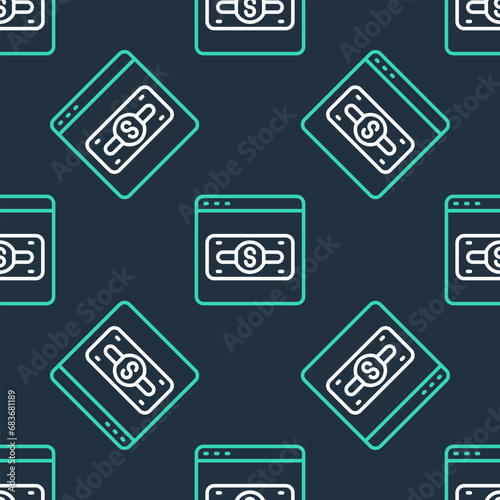 Line Online shopping on screen icon isolated seamless pattern on black background. Concept e-commerce, e-business, online business marketing. Vector © vector_v