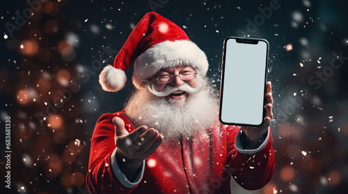 santa claus holding  phone