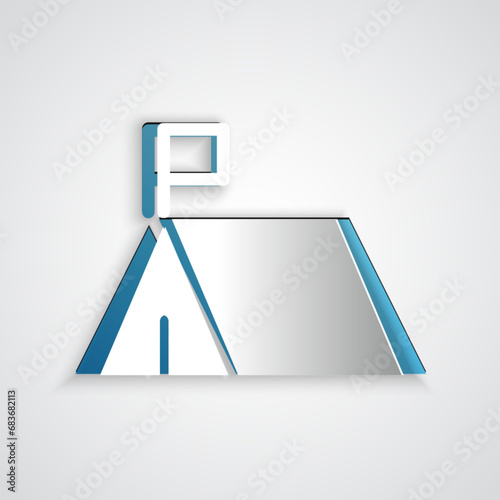 Paper cut Protest camp icon isolated on grey background. Protesting tent. Paper art style. Vector