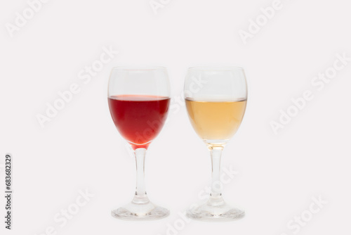 front view of Red and white wine glass isolated on white background