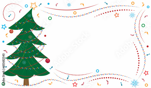 beautiful Christmas background with a green Christmas tree and tinsel