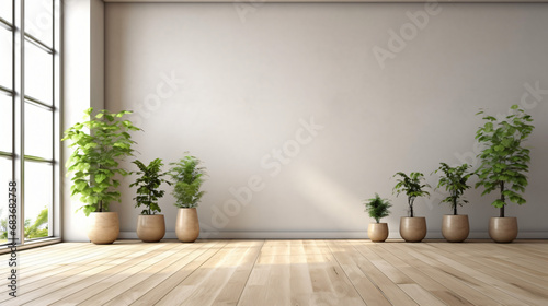 Minimalist empty room with wood pattern wall
