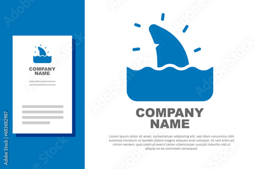 Blue Shark fin in ocean wave icon isolated on white background. Logo design template element. Vector