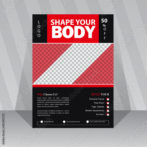 Modern gym fitness flyer design template, layout modern size A4 Template, Easy to use and edit.