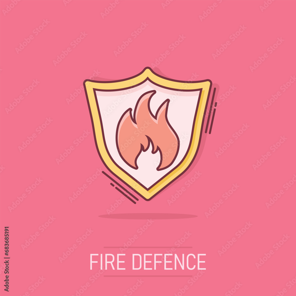 Vector cartoon fire warning shield sign icon in comic style. Flame protection sign illustration pictogram. Fire business splash effect concept. Vector cartoon fire warning shield sign icon in comic style. Flame protection sign illustration pictogram. Fire business splash effect concept.