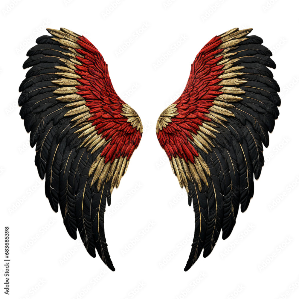 angel wings on a transparent background, in the style of dark red ...