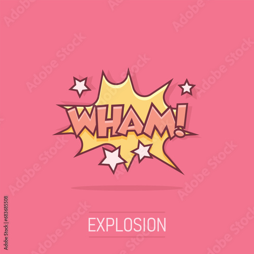 Vector cartoon wham comic sound effects icon in comic style. Sound bubble speech sign illustration pictogram. Wham business splash effect concept.