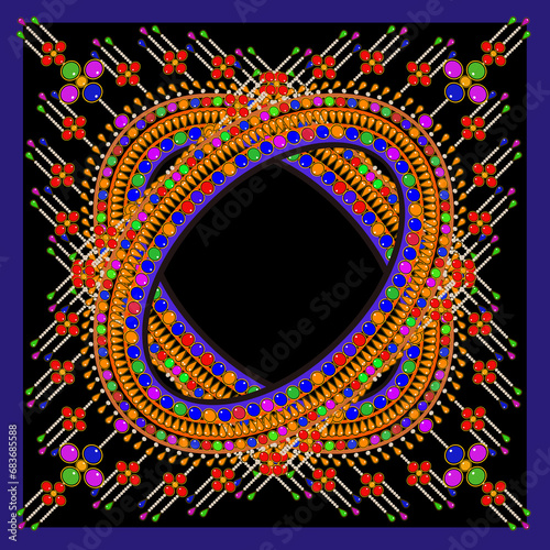 vector neckline necklace ornate multicolored beads dangling design for garments shirts t-shirts neck designs decorations backgrounds. black background