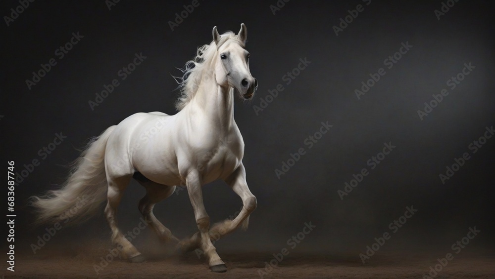 horse runs gallop on black