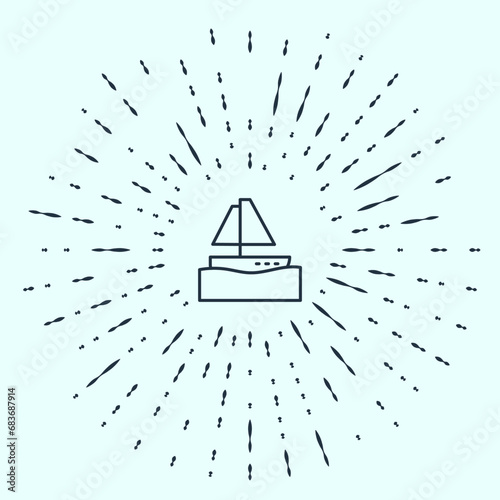 Black line Yacht sailboat or sailing ship icon isolated on grey background. Sail boat marine cruise travel. Abstract circle random dots. Vector