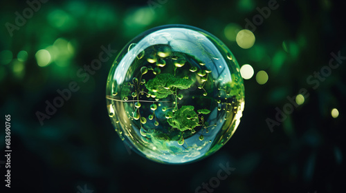 A glass ball with bubbles and a green substance