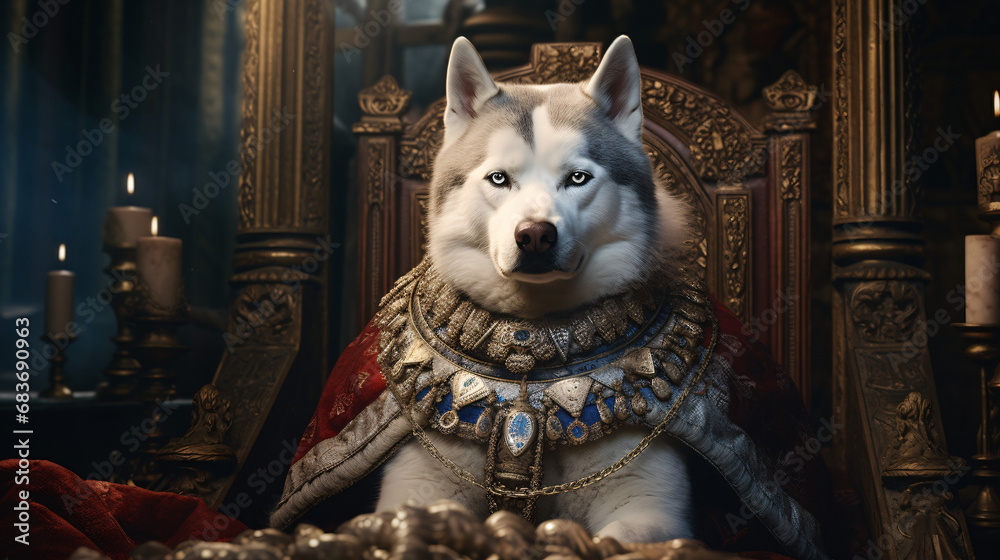 Realistic lifelike Husky dog puppy in renaissance