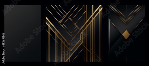 Luxury wedding invitation card background . Golden elegant geometric shape, gold lines on dark background. Premium design illustration for wedding and vip cover template, banner, Generative AI