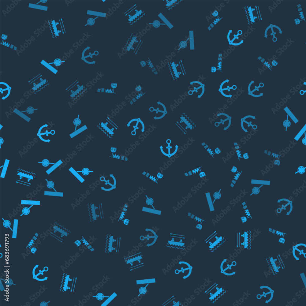 Set Boat with oars, Treasure and riches, Anchor and Pirate eye patch on seamless pattern. Vector Set Boat with oars, Treasure and riches, Anchor and Pirate eye patch on seamless pattern. Vector