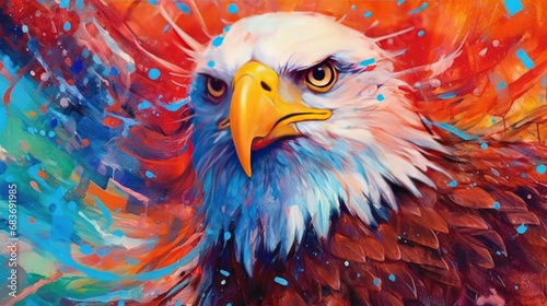 American bald eagle in a colorful background. Patriotism concept. Military Concept. July 4 Concept.