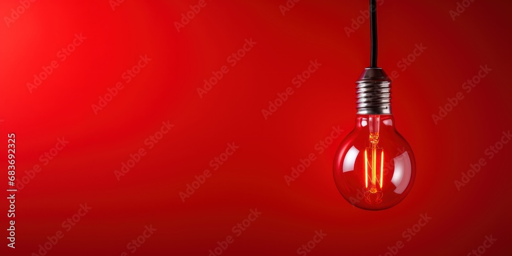 Light bulb on red background - obrazy, fototapety, plakaty 