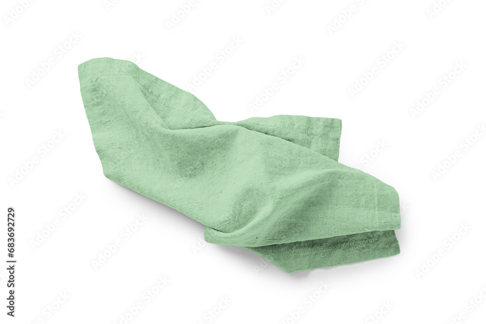 Green linen napkin isolated on white background Green linen napkin isolated on white background