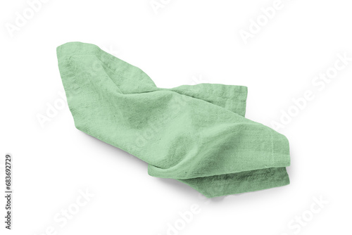 Green linen napkin isolated on white background