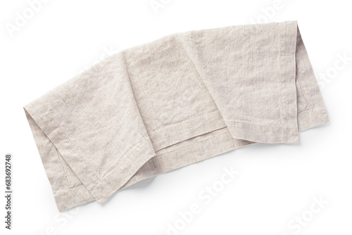 Natural linen kitchen cloth folded isolated on white background