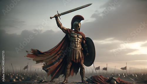 Spartaner hält sein Schwert hoch, Sieg