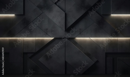 Dark, Concrete wall background, with integrated White light strips. Geometric Tech Wallpaper with Illuminated, Futuristic, 3D Blocks. 3D render, Generative AI photo