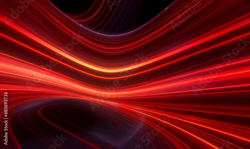 Colorful Neon Lines Tunnel with Red, Orange and White Swirls. 3D Render, Generative AI