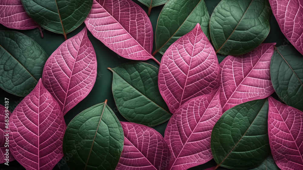 Rose leaf pattern, fancy pink green color palette, studio lighti