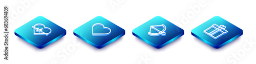 Set Isometric line Heart rate, , Bow and arrow and Gift box heart icon. Vector