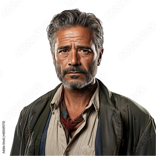 Hispanic Actor in Character Isolated on Transparent or White Background, PNG