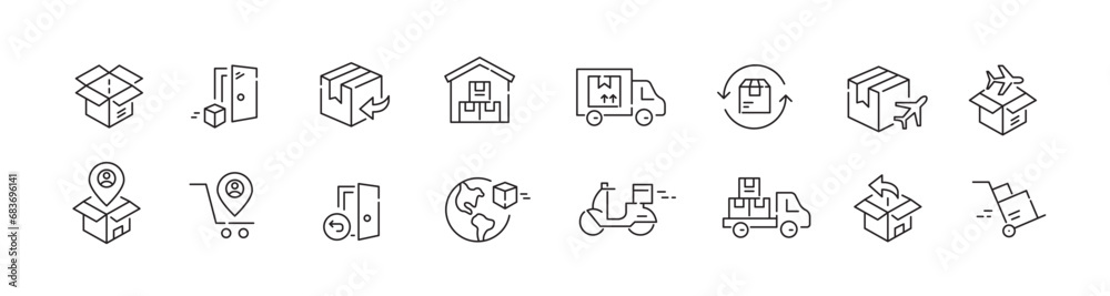 Delivery, return, express courier service, truck and warehouse. Pixel perfect, editable stroke icon Delivery, return, express courier service, truck and warehouse. Pixel perfect, editable stroke icon