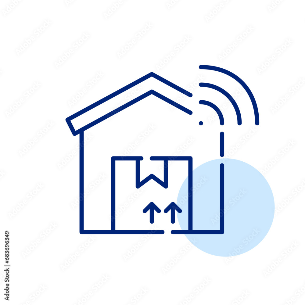 Delivery company warehouse with wi fi smart technology. Pixel perfect, editable stroke icon Delivery company warehouse with wi fi smart technology. Pixel perfect, editable stroke icon