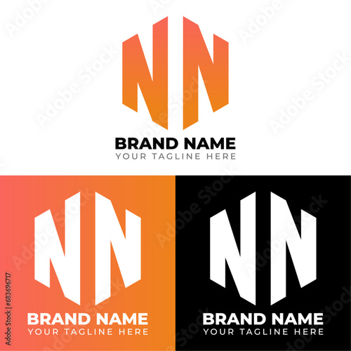 N N Double Letters Polygon Logo, Two letters N N logo design, Minimalist creative vector logo design template