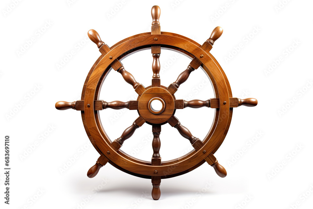 wooden ship wheel isolated on a white background