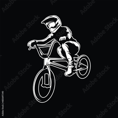 BMX Biker Bicycle Freestyle Silhouette Outline Black and White