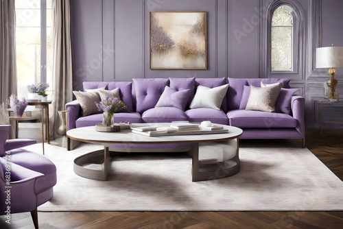 Showcase the understated elegance of a Lavender Gray Color Sofa  adding a touch of sophistication to a neutral-toned decor. 