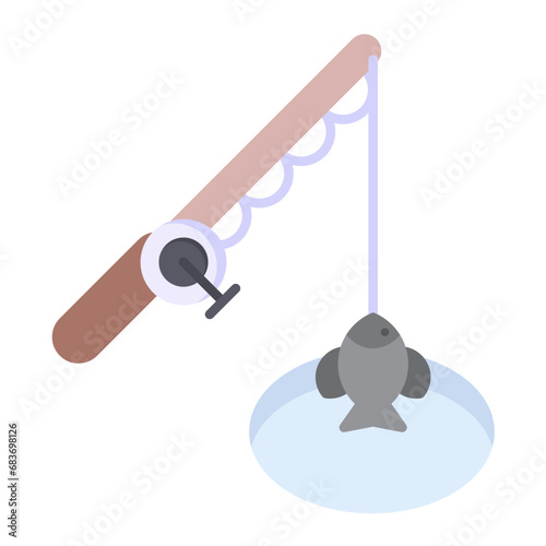 Ice Fishing Flat Multicolor Icon