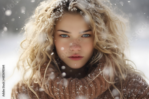 Portrait of a blond woman in winter