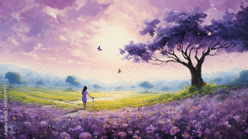 A painting of a field of purple flowers © UsamaR
