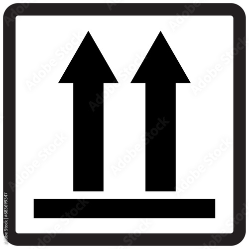 Keep upright during transport label with black curved border. Symbol indicates the package should be kept in vertical position to prevent damage during shipping and handling.