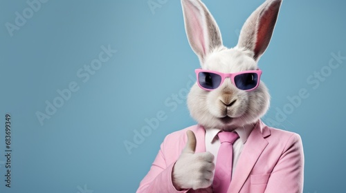 Friendly rabbit in business attire ready for Easter