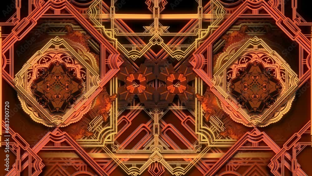 3d animation of golden art deco ornament vj loop background