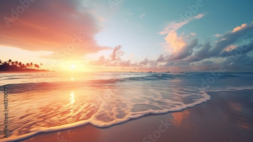 a beach with a sunset