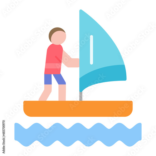 Wind Surfing Flat Multicolor Icon