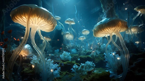 a group of jellyfish in an aquarium