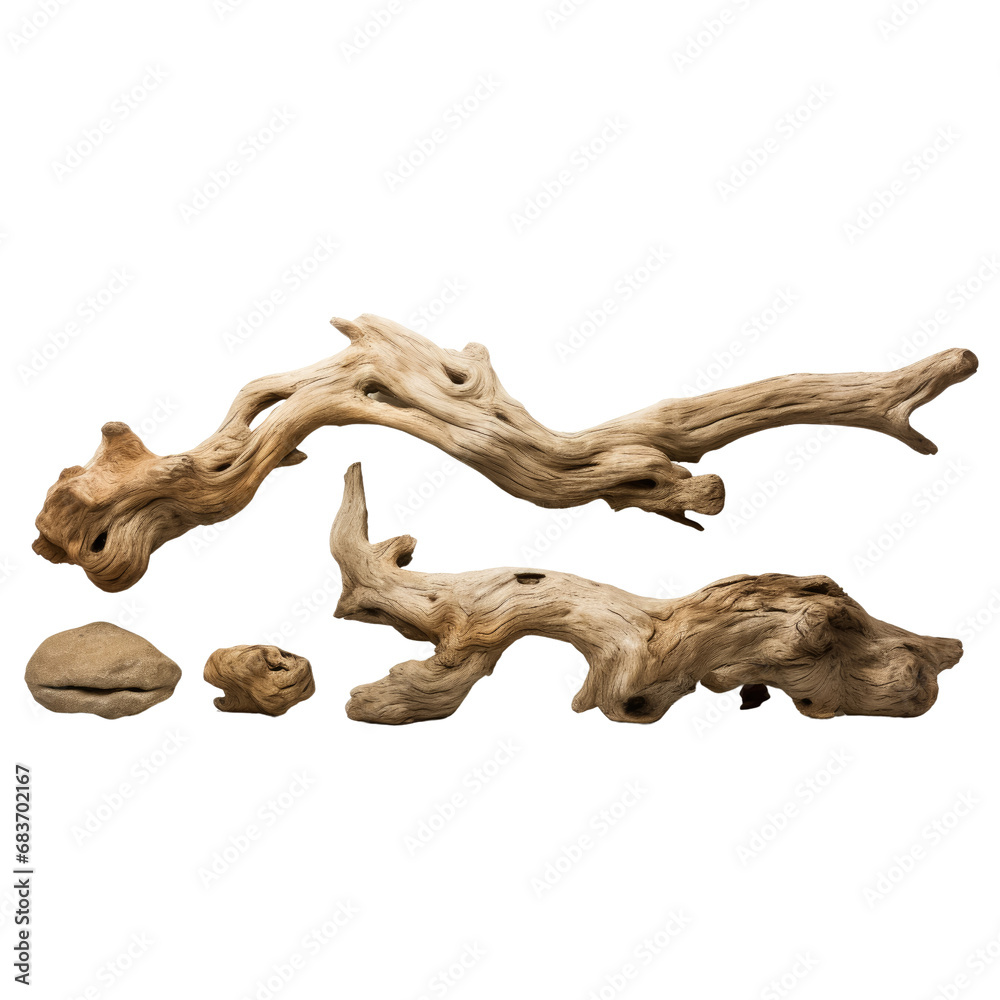 Dry branches textured pieces isolated on transparent background