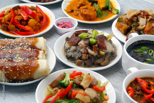 Freshly cooked assorted Filipino dishes