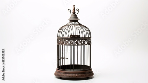 a bird cage with a bird inside