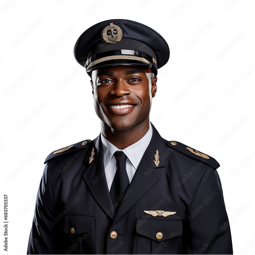 Black Pilot in Uniform Isolated on Transparent or White Background, PNG Black Pilot in Uniform Isolated on Transparent or White Background, PNG